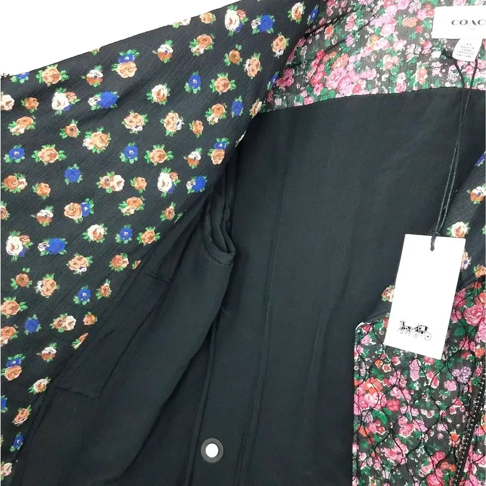 Coach Quilted Chiffon Floral Moto Jacket Pink Green XS New!
